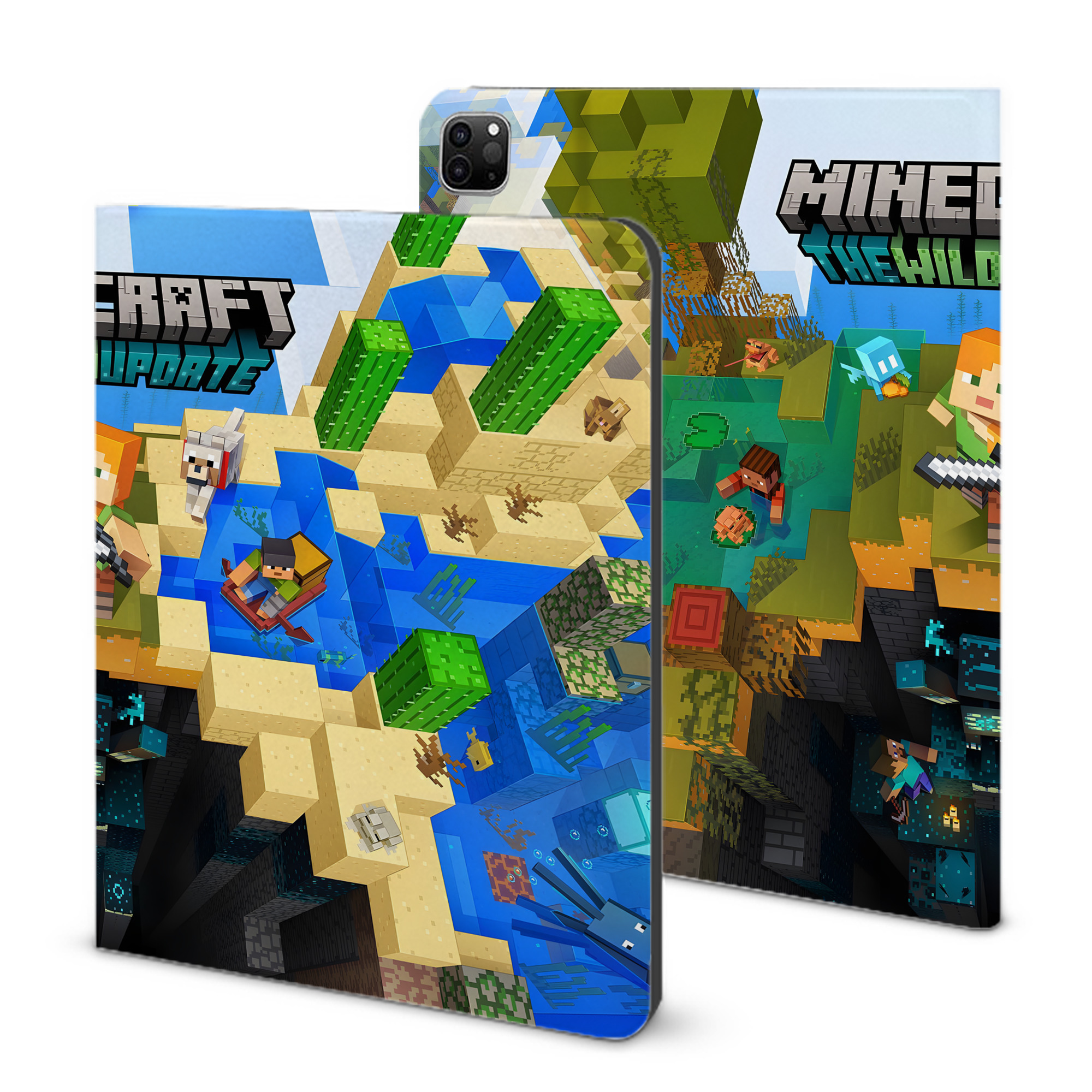 （画像用） マインクラフト ブロックの世界 Minecraft MC Block world IPad ケース ブック型 PUレザー TPU 耐衝撃 軽量 薄型 ペン収納なし 全面保護 IPad 各モデル対応